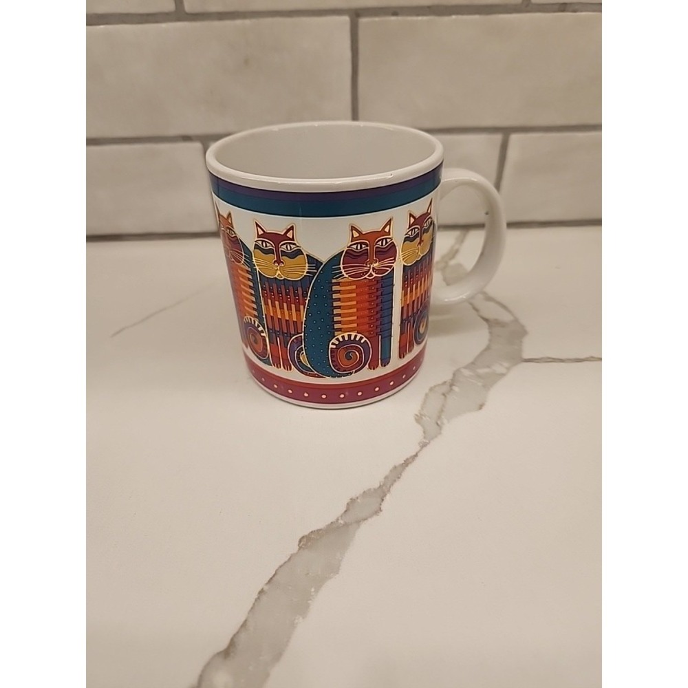 Laurel Burch Rainbow Cat Cousins Mug 1988 Japan Colorful Cat Coffee Cup